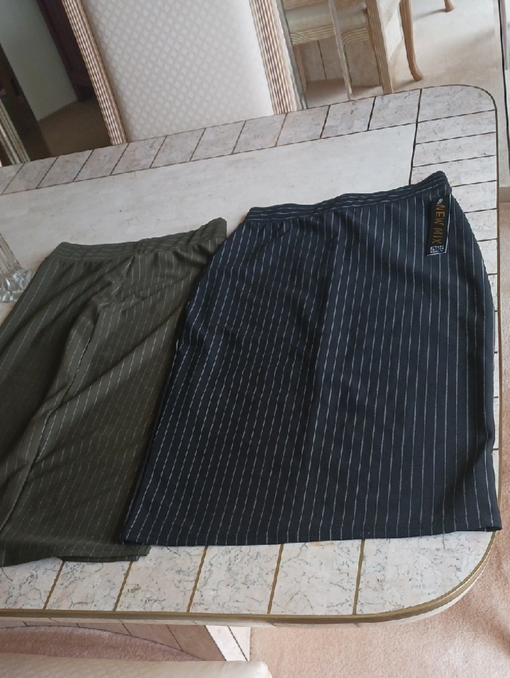 Pencil Skirts- Set of 2 "New"  Size Medium- Charcoal&Olive Pinstripe